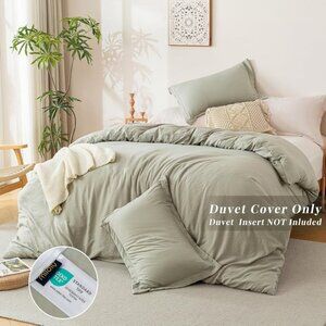 MILDLY(Queen)Duvet Cover 100% Microfiber Mist Sage Comforter Cover Set 3 Pieces